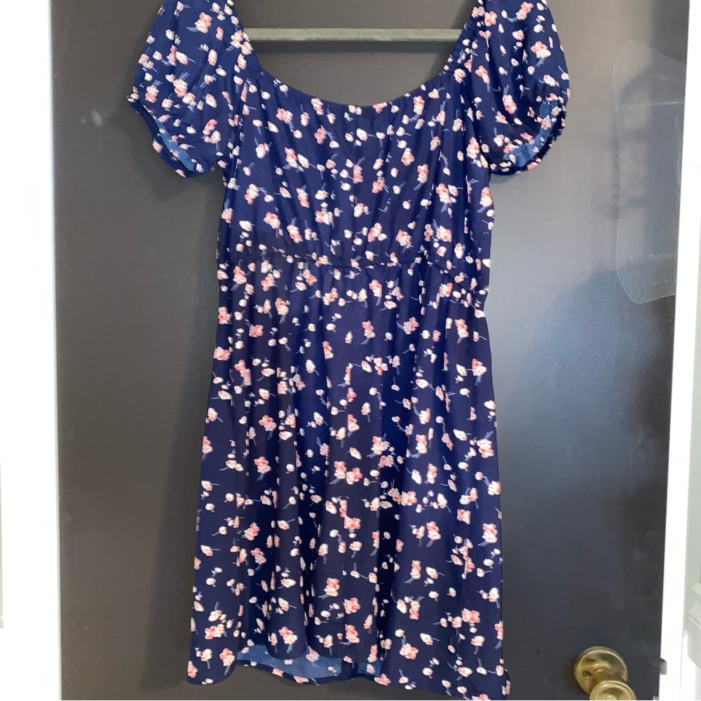 Blue Casual Dress with Floral Pattern buttons down the middle